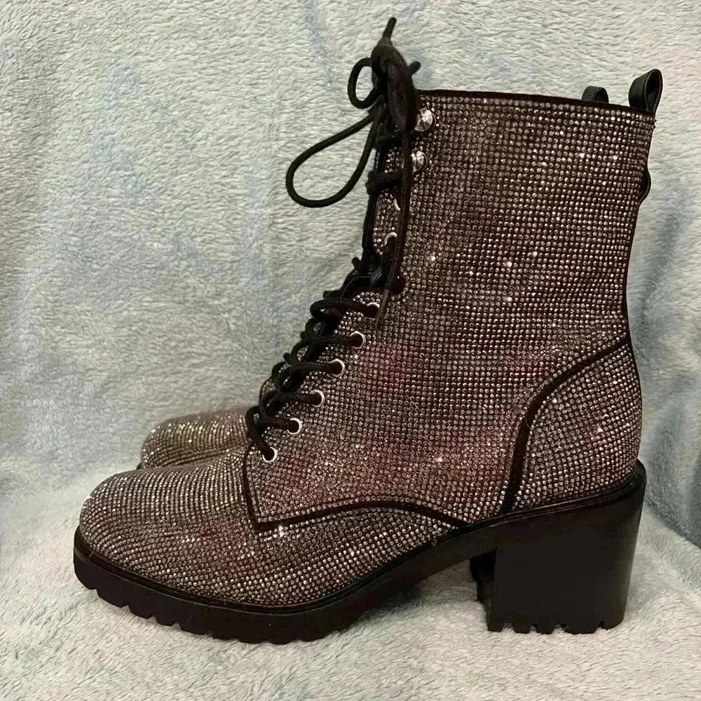 Steve Madden Bradlie Sequin Block Heel Boot Size 8